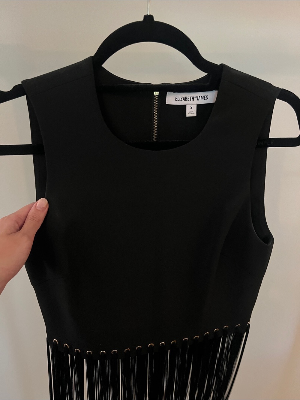 Elizabeth and James Black Sleeveless Fringe Crop Top